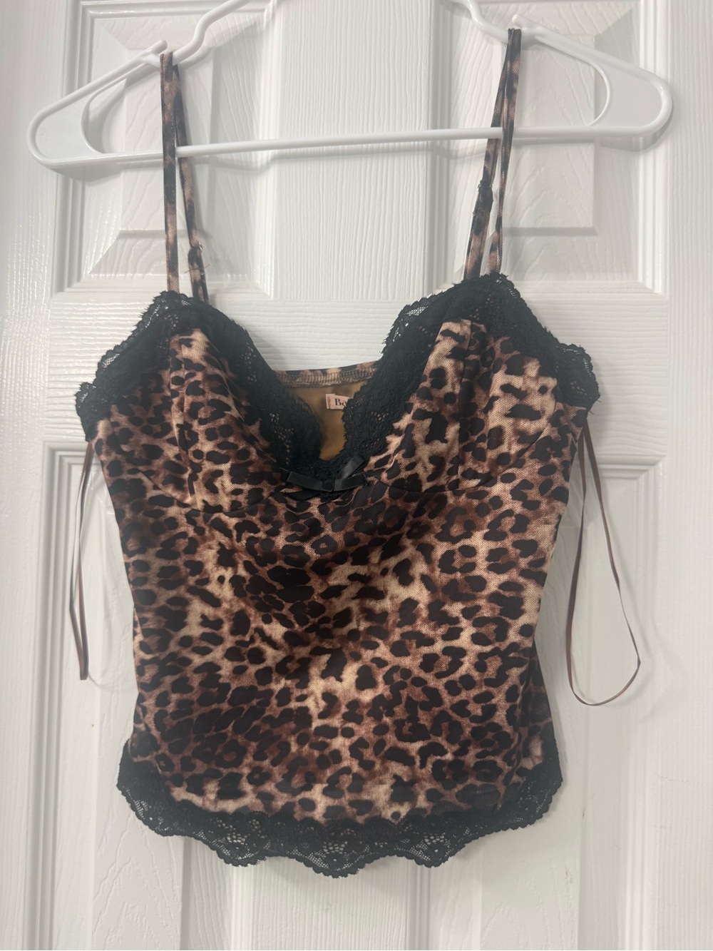 Leopard Print Lace-Trim Cami Top - Brown